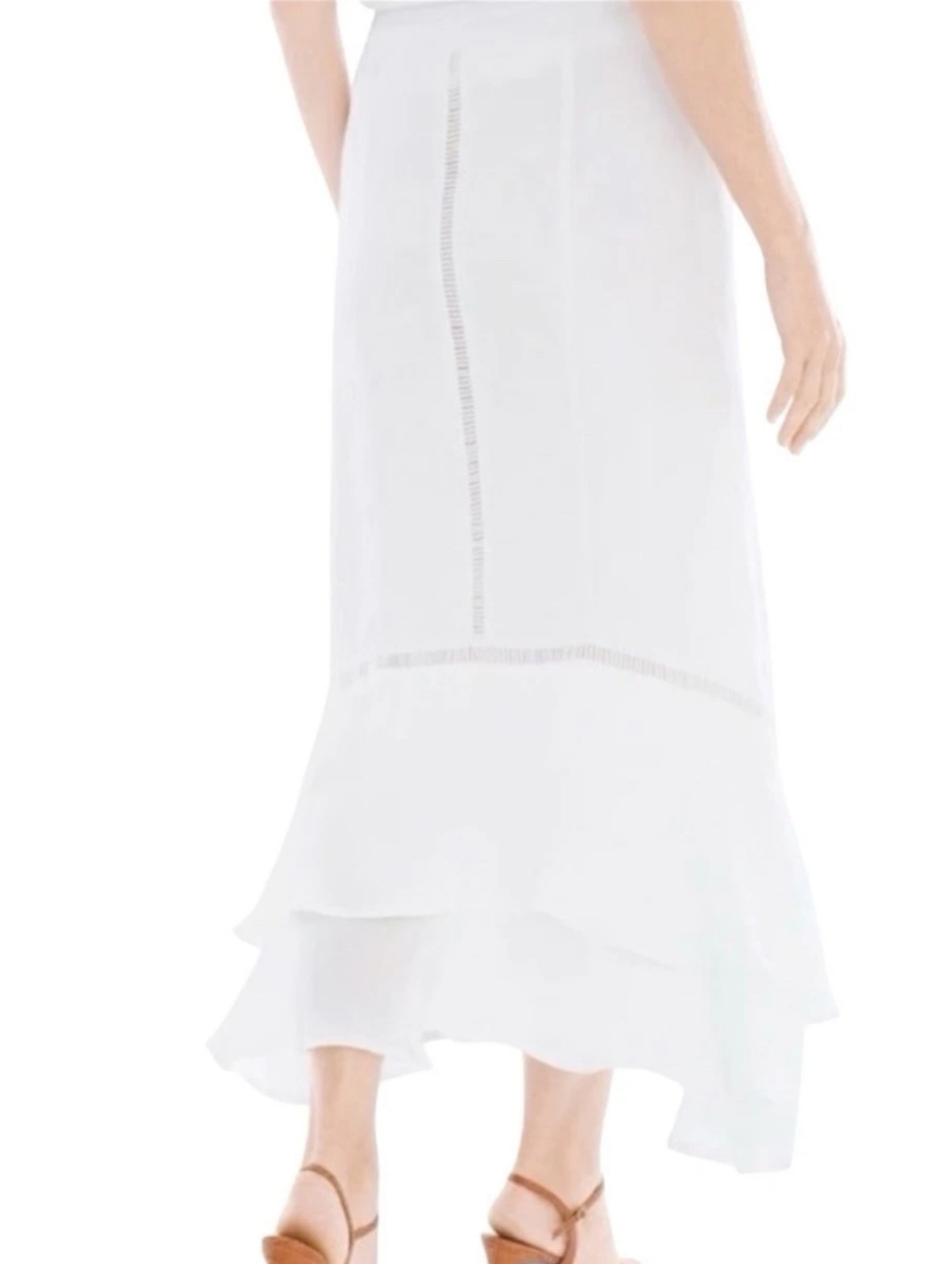 Nwt Chico's White Linen Ruffle Hem Midi Skirt Size 0 Small